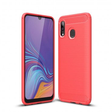 Samsung Galaxy A30 / Galaxy A20 TPU Handyhülle "Brushed Carbon" - rot