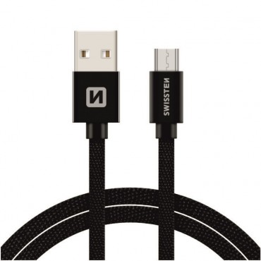 Micro USB Kabel Swissten 2 m mit Gewebemantel - schwarz