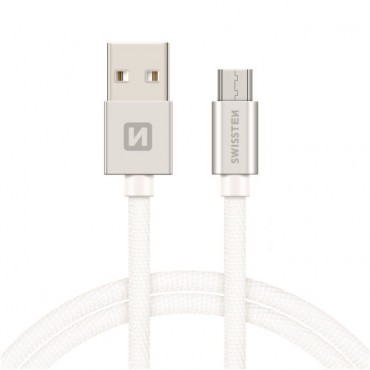 Micro USB Kabel Swissten 2 m mit Gewebemantel - silbern