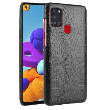 Handyhülle für Samsung Galaxy A21s "Croc" aus Leder - schwarz