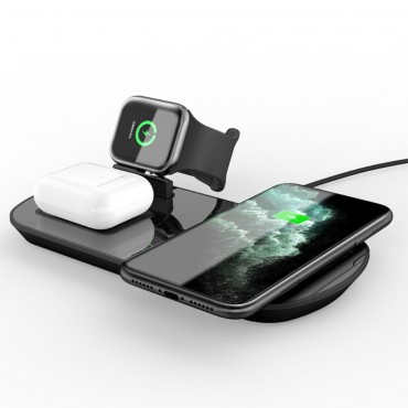 QI Wireless Ladestation 3in1 mit FOD-Schutz für Apple Watch, AirPods und Apple Mobilgeräte QI Wireless Ladestation 3in1 mit FOD-Schutz für Apple Watch, AirPods und Apple Mobilgeräte