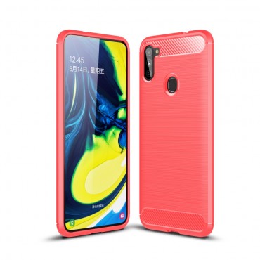 Samsung Galaxy A11 TPU Handyhülle "Brushed Carbon" - rot