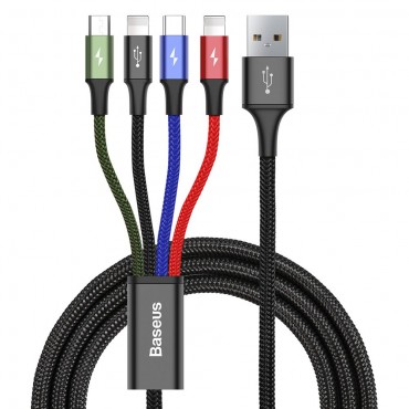 USB-C, Micro USB und MFI Lightning Kabel 4in1 Baseus mit Gewebemantel - 1.2m - schwarz USB-C, Micro USB und MFI Lightning Kabel 4in1 Baseus mit Gewebemantel - 1.2m - schwarz