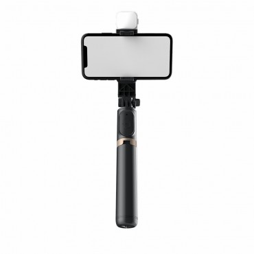 Selfie Stick mit Dreibein Stativ für Mobilgeräte "Flash Stick" mit Flash - schwarz