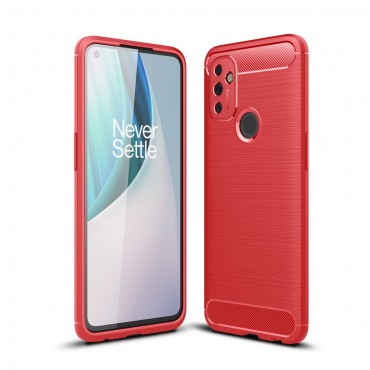 OnePlus Nord N100 TPU Handyhülle "Brushed Carbon" - rot