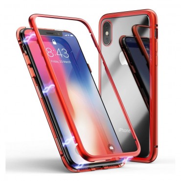 Magnet Full-body Handyhülle für iPhone XS / iPhone X "Stronghold" - rot
