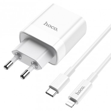 Ladegerät Hoco "C80A" mit PD 20W und QC 3.0 Anschlüssen und mit USB-C auf Lightning Kabel - weiß Ladegerät Hoco "C80A" mit PD 20W und QC 3.0 Anschlüssen und mit USB-C auf Lightning Kabel - weiß