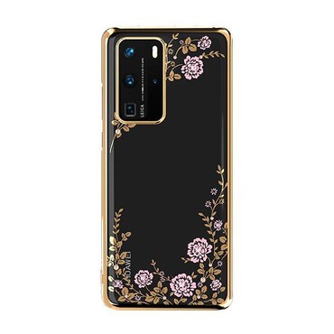 Handyhülle mit Swarovski-Kristallen für Huawei P40 Pro "Flora" - goldfarbig