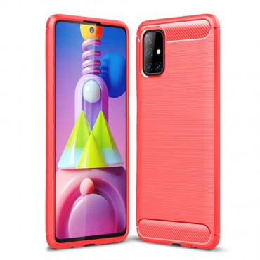 Samsung Galaxy M51 TPU Handyhülle "Brushed Carbon" - rot