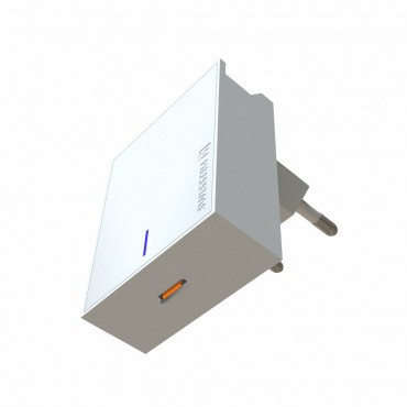 Ladegerät Swissten Travel Charger mit PD USB-C 20W Anschluss und praktischen Ablagefach für Geräte - weiß