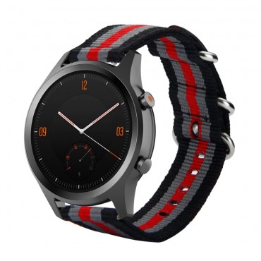 Ersatzarmband "Resilience" für Mobvoi TicWatch C2+ / TicWatch C2 / TicWatch S2 / TicWatch E2 / Samsung Galaxy Watch 42mm / Active 2 40mm / Watch 3 41mm aus Nylon - grau-rot