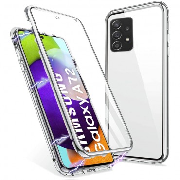 Magnet Full-body Handyhülle für Samsung Galaxy A72 / Galaxy A72 5G "Stronghold" - silbern Magnet Full-body Handyhülle für Samsung Galaxy A72 / Galaxy A72 5G "Stronghold" - silbern