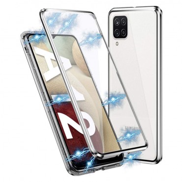 Magnet Full-body Handyhülle für Samsung Galaxy A12 "Stronghold" - silbern