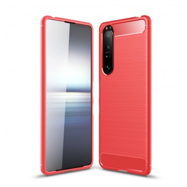 Sony Xperia 1 III 5G TPU Handyhülle "Brushed Carbon" - rot Sony Xperia 1 III 5G TPU Handyhülle "Brushed Carbon" - rot
