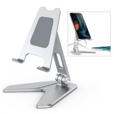 Ständer für Handys und Tablets "Styler" - kompaktes und faltbares Design aus hochwertiger Aluminiumlegierung - silbern